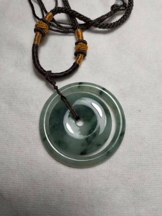 100 Natural Burmese Jadeite Jade Circle Donut Pendant Necklace Safe Buckle 887