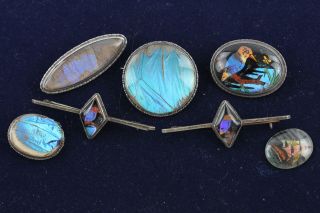 6 X Vintage.  925 Sterling Silver Butterfly Wing Jewellery Inc.  Handpainted (48g)