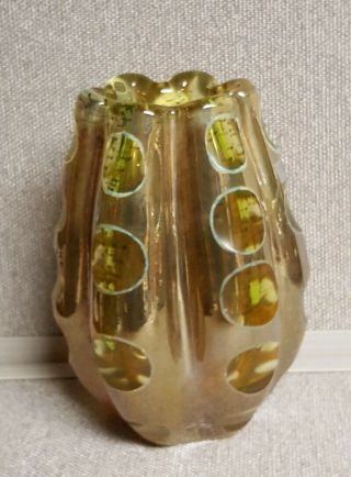 Evolution By Waterford Vintage Heavy Art Glass 7 " Vase.  Green Yellow & Browns.
