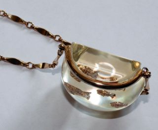 Vintage 1950s Castlecliff Lucite Goldfish Bowl Gold Necklace Fish Bowl Pendant 5