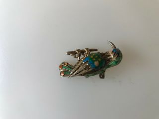 Vintage Chinese Sterling Silver & Enamel Filigree Bird Pin Pendant Hummingbird ? 2