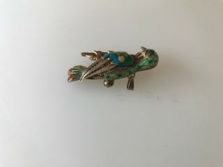Vintage Chinese Sterling Silver & Enamel Filigree Bird Pin Pendant Hummingbird ? 3