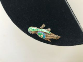 Vintage Chinese Sterling Silver & Enamel Filigree Bird Pin Pendant Hummingbird ? 5