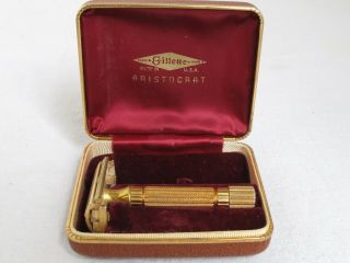 Vintage 1940 " S Gillette Aristocrat Gold Safety Razor In Case