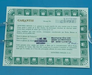 Vintage Rolex Unpunched Guarantee Certificate 572.  02