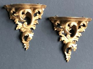 Vintage Bronze Gold Gilt Andrea Japan Wall Sconces Small Shelves Antique Carved