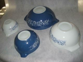 Vintage Pyrex Set of 4 Colonial Mist Cinderella Nesting Mixing Bowls Blue White 2