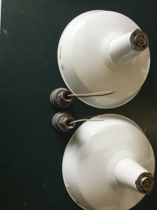 Vintage 16 Inch White Porcelain Enamual Barn Light (set Of 2)