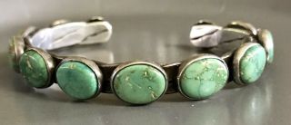 Vtg Native American 925 Sterling Silver Green Turquoise Cuff Bracelet