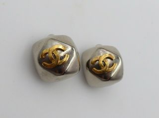 Authentic Vintage Chanel Gold Cc Silver Clip - On Earrings,  90s / 98a