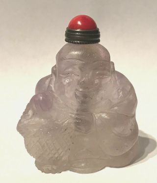 Vintage Carved Buddha Purple Stone Snuff Bottle