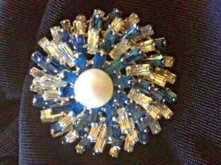 Christian Dior Germany " 1967 " Swarovski Crystal Faux Sapphire/pearl Brooch Pin.