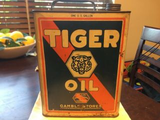 Vintage Tiger Oil Can One Gallon Very Rare Gamble Stores Pennsylvania