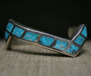 Vintage Native American Zuni Turquoise Inlay Sterling Silver Cuff Bracelet 42 Gr