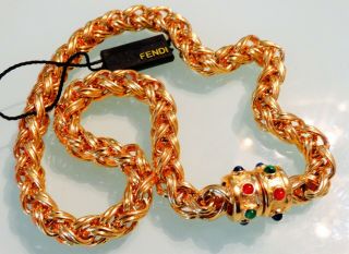 Vtg 80s Fendi Italy Gripoix Gemstone Cabochon Mogul Gold 3d Huge Runway Necklace