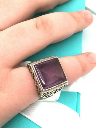 Vintage Sterling Silver Handmade Amethyst Stone Ring Size 10