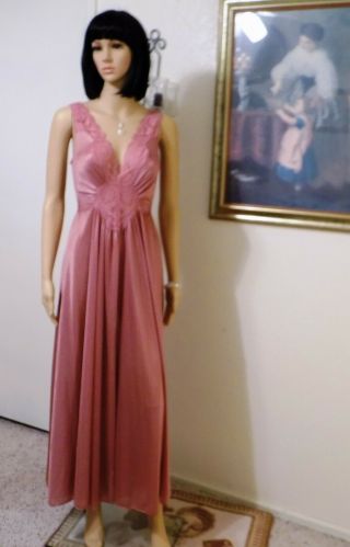 Olga " Rare " Vintage Mauve Nylon & Spandex Nightgown Style 92280 6 5 Size L Large