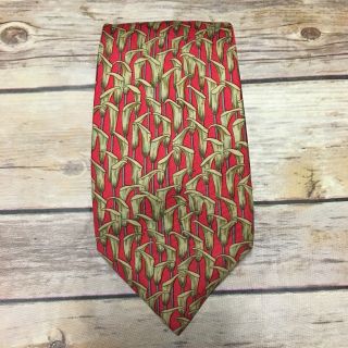 Vintage Hermes Paris Men Tie Casual 100 Silk 56” Red Gold Dry Only Luxury