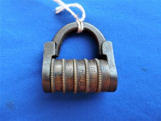 Antique Vintage Five Wheel Dial Combination Size 3 Padlock Key Lock With Combo