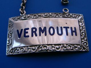 Art Deco Silver & Enamel Wine Label For Vermouth - Bham 1977 By Turner & Simpson