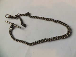 A Vintage Hallmarked Silver Watch Chain With T Bar And Clip