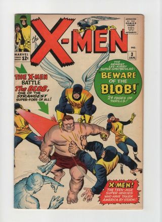 X - Men 3 Fn 6.  0 Vintage Marvel Comic Key 1st Blob Silver Age 12c Beast Iceman