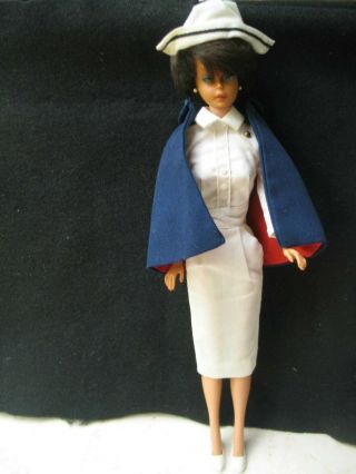 Vintage Brunette Bubble Cut Barbie Doll In Nurse Outfit: