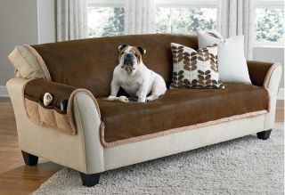 Vintage Brown Leather Reversible Pet Furniture Throw Protector Sure Fit Sofa
