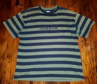 Vintage Guess Jeans Usa Striped T - Shirt Size Xl X - Large Mens Navy/olive
