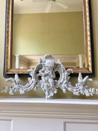 Vintage Cherub Playing Harp For Mantel,  Overdoor,  Mirror Crest