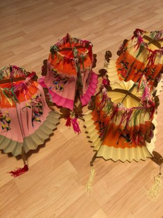 Vtg Set Of 4 Floral Crown Folding Chinese Lantern Tassel Roses Party Supplies