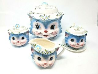 Vintage 50s Lefton Ceramic Miss Priss Kitty Cat Tea Set Esd Japan Kitsch