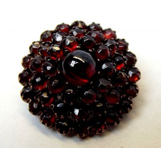 Antique Victorian Bohemian Garnet Gold Filled Brooch Rose Cut Cabochon Center