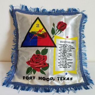 Vintage Wwii Fort Hood Texas Us Army Sweetheart Pillow Cover Sham