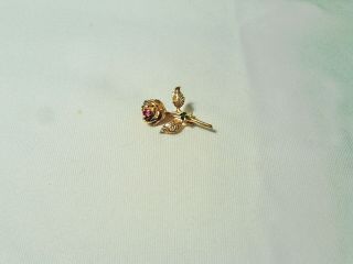 Vintage 14k Gold Rose Pin With Emerald And Ruby 3.  1 Grams