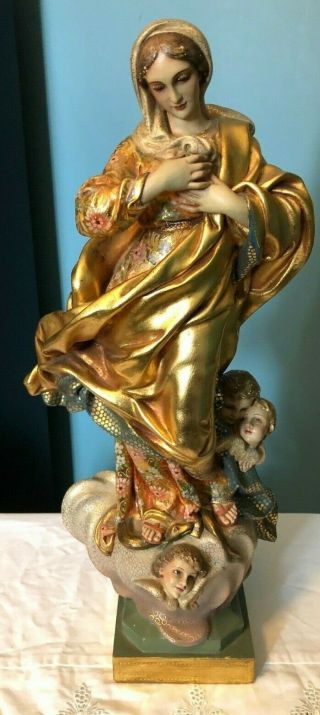 Stunning Rare Vintage Immaculate Conception Virgin Mary Statue Olot Glass Eyes