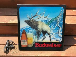 Vintage Budweiser Beer Elk Mountain Lighted Sign Plastic Bar Tavern 1980 