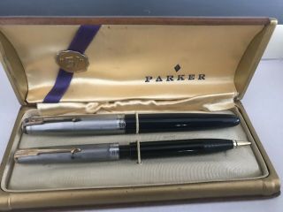 Parker “51” Black And Silver Pen And Pencil Set Vintage