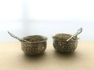 Antique Shreve & Co.  Sterling Silver Salt & Pepper Small Bowls And Spoons