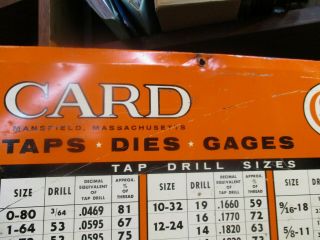 VINTAGE THE CARD CO DECIMAL EQUIVALENTS TAP & DRILL SIZES METAL CHART SIGN TIN 3