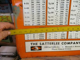 VINTAGE THE CARD CO DECIMAL EQUIVALENTS TAP & DRILL SIZES METAL CHART SIGN TIN 5