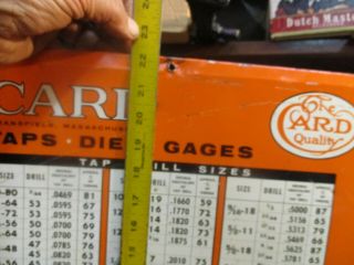 VINTAGE THE CARD CO DECIMAL EQUIVALENTS TAP & DRILL SIZES METAL CHART SIGN TIN 6