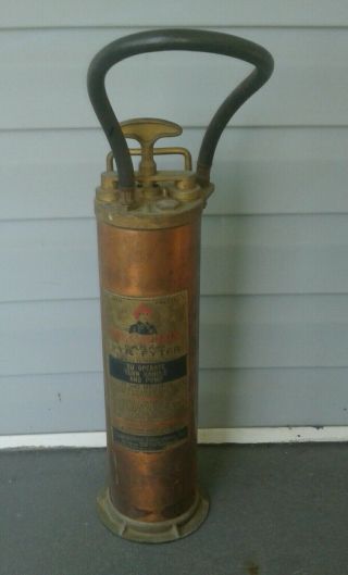 Antique Vintage The Captain Fyr - Fyter Brass & Copper Fire Extinguisher