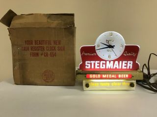 Vintage 1940’s Stegmaier Steg Beer Cash Register Clock Sign Light W/ Box
