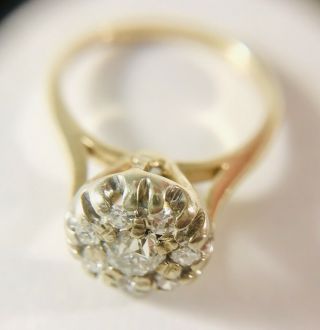 Vintage 14k Yellow Gold Round Diamond Halo Cluster Ring 0.  50 Cwt,  Size 6.  25