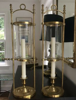 Pair Vintage Mottahedeh Brass Hurricane Lanterns/candleholders