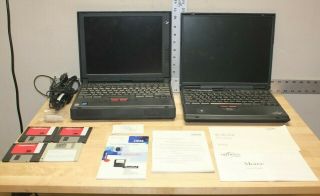Two Vintage Ibm Thinkpad 2635 And 2648 Laptop Computers With Charger & Software