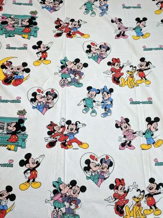 Vtg Disney Curtain Cotton Fabric Mickey Minney Mouse Hearts Love Moon Pluto