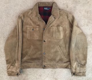 Vintage Ralph Lauren Polo Leather Suede Jacket Button Front Coat Sport Xl