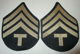Us Army Sergeant 3rd Technical Rank Patches Khaki Thread On Black Cloth